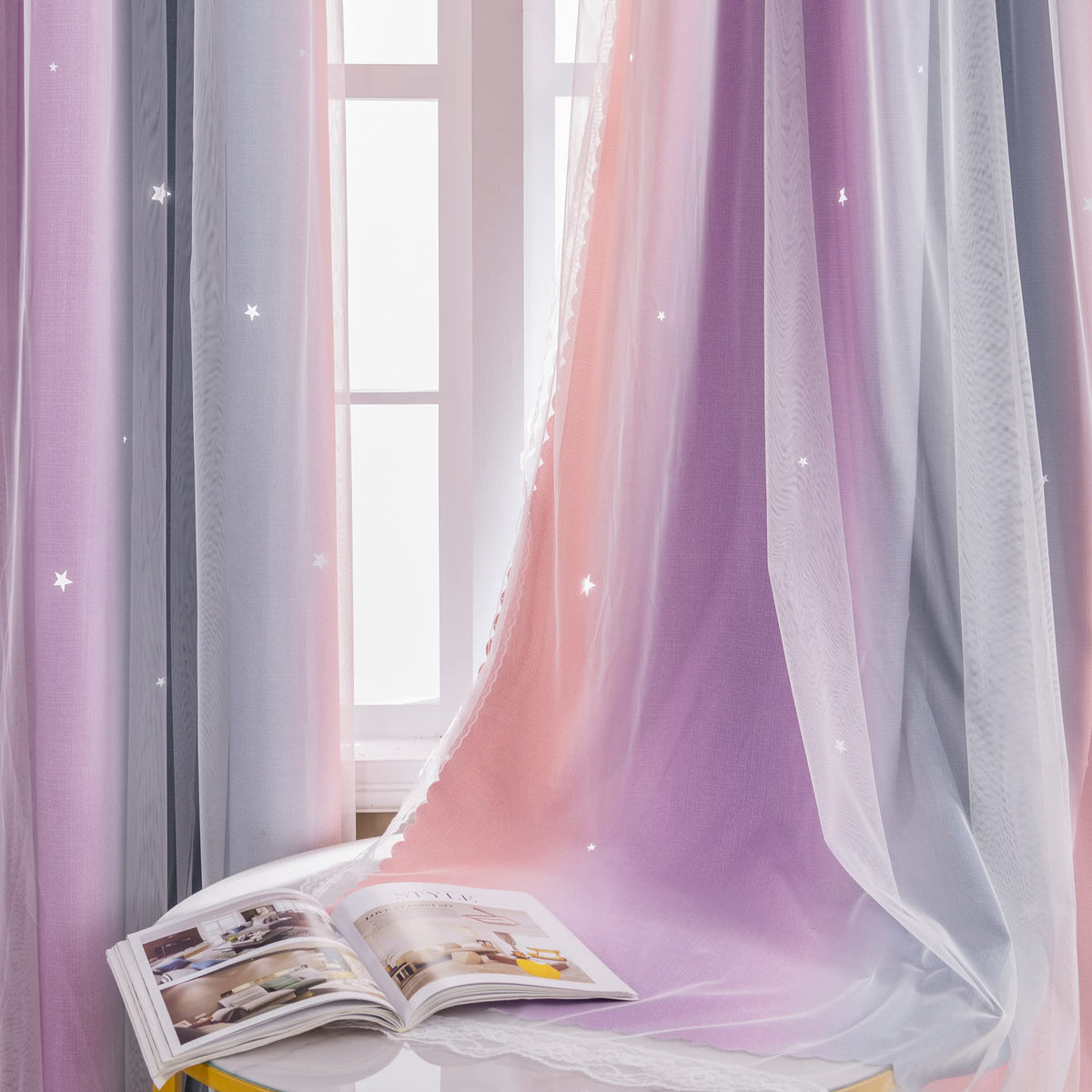 XiDi Curtains for Girls Bedroom Decor, Rainbow Blackout Curtains for Kids/Little Girl Room Decor, Unicorn Wall Decals,Pink Purple Green,63 x 34 inches,1 Panel