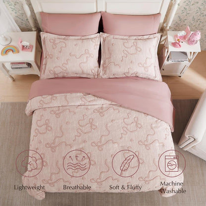 Full Size Comforter Sets for Girls - 7 Pieces Pink Bedding Bow Bed in a Bag