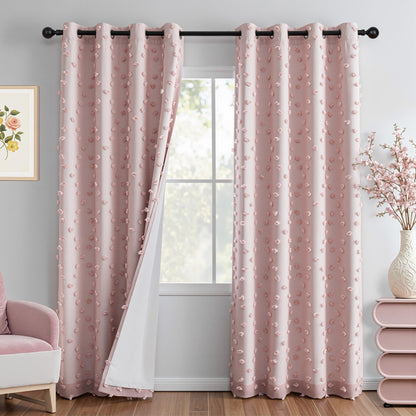 MYSKY HOME Kids Blackout Curtains for Boys Bedroom 84 Inch Long 100% Light Blocking Cute Curtains for Playing Room 2 Panels Grommet Nursery Drapes with Rainbow Pom Pom Sheer 2 Layered 50W x 84L