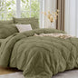 Sasttie Queen Comforter Set, 7-Piece Bed in a Bag, Pintuck Bedding Sets for All Season, Includes Comforter, Flat Sheet, Fitted Sheet, Pillowcases and Pillowshams, Beige