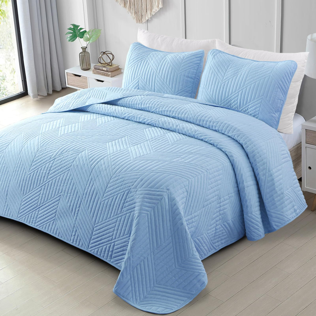 Exclusivo Mezcla Ultrasonic Full Queen Quilt Bedding Set, Beige Cream
