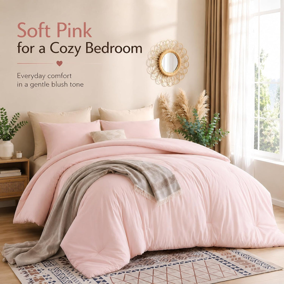 weigelia Pink Comforter Set Full Size, All Season Lightweight Bedding Set