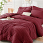 Queen Comforter Set - 7PCS Bed in a Bag, Seersucker Bedding Set, Beige