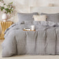 Comforter Queen Set Grid Black 100% Soft Washed Microfiber Jacquard 3 Pieces Grid Bedding Sets Grey White Comforter Queen for All Seasons and 2 Pillowcases Comfort Breathable