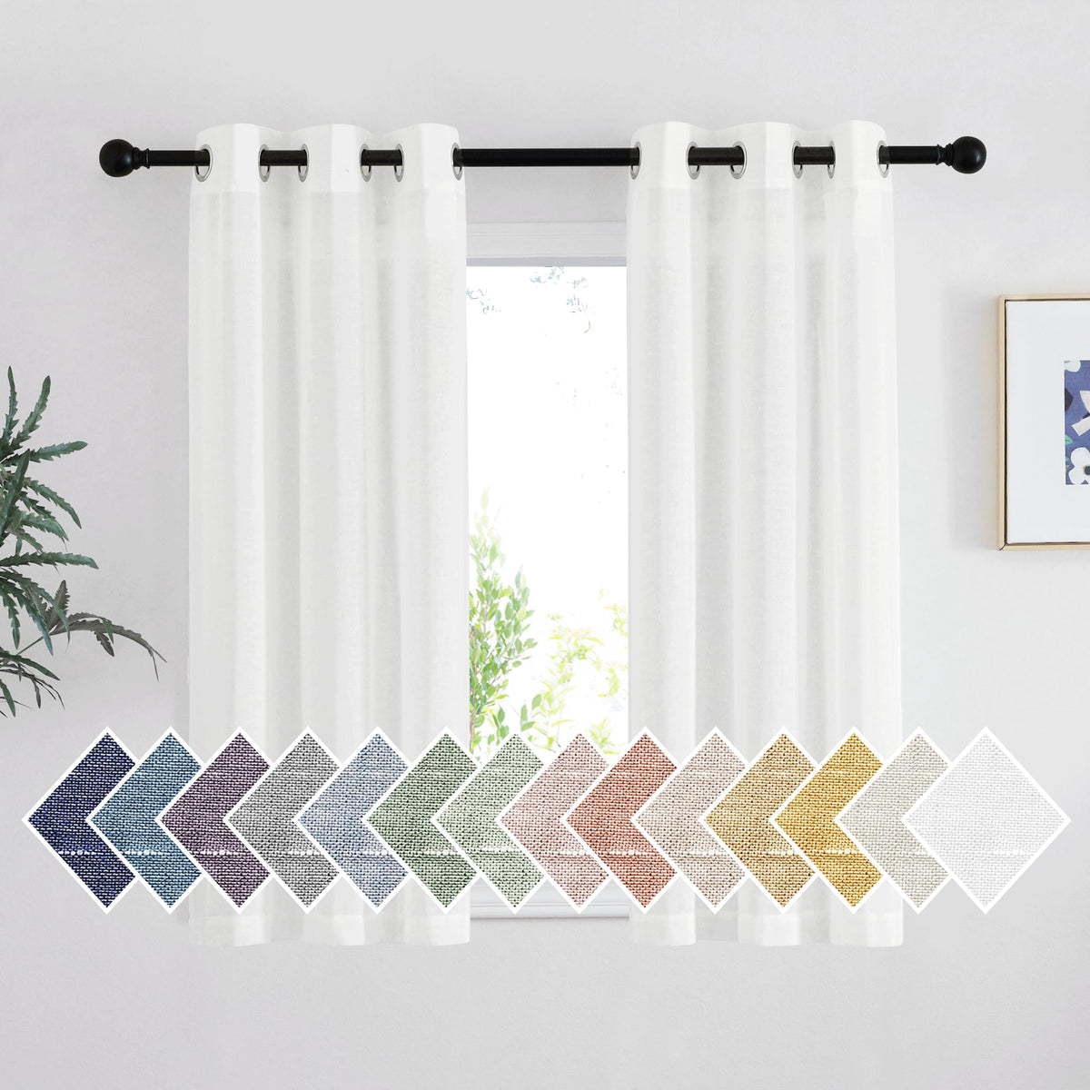 NICETOWN Semi Sheer Linen Ivory Curtains for Bedroom, W52xL84, 2 Panels