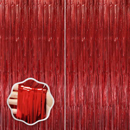 Voircoloria Laser Pink Foil Fringe Backdrop Curtains,3.3x6.6ft, 2 Pack
