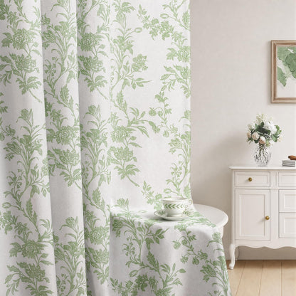 Boho Floral 100% Blackout Curtains 84 Inch 2 Panels Linen Texture