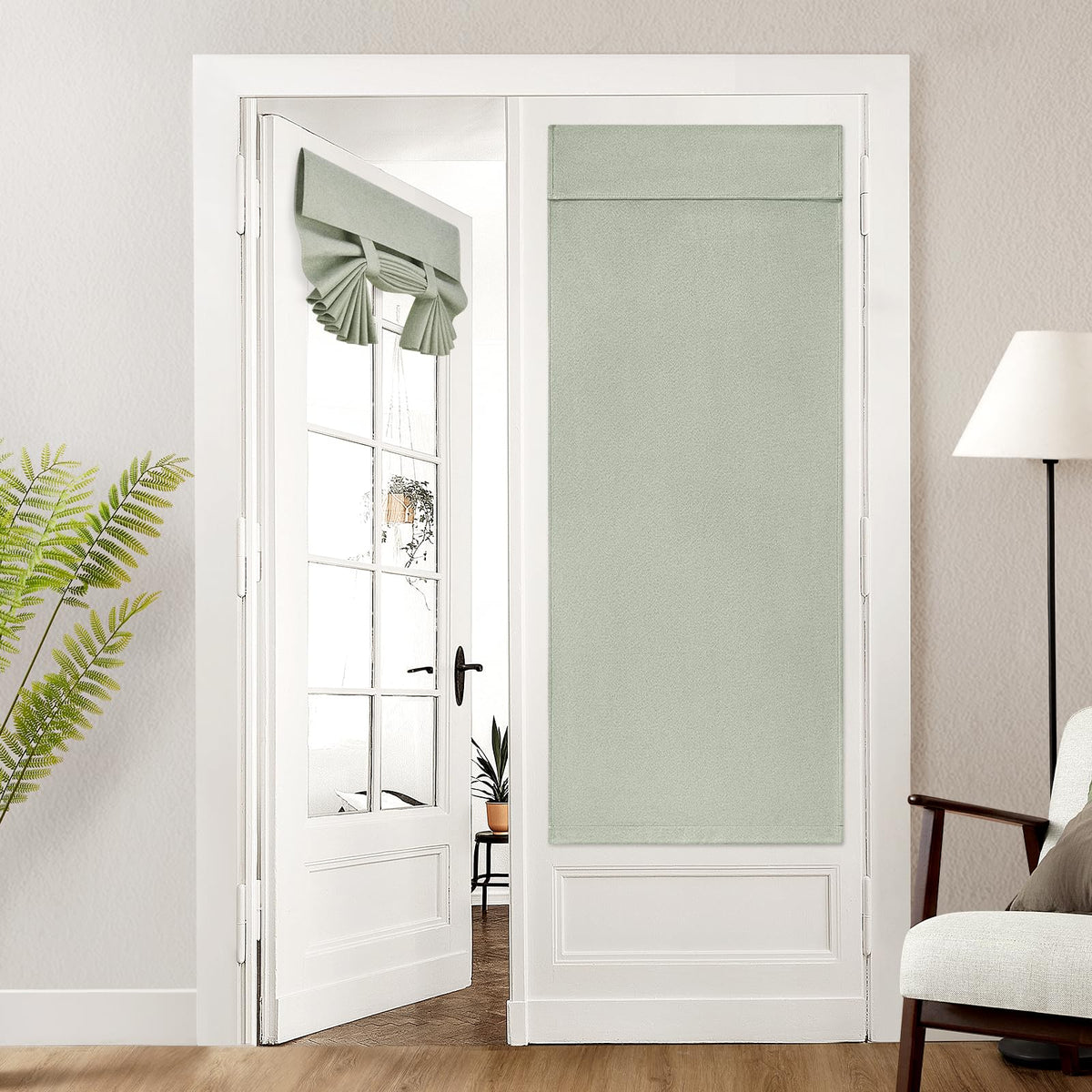 HOMEIDEAS 100% Blackout Linen Door Curtains for French Door 26x68 Inch