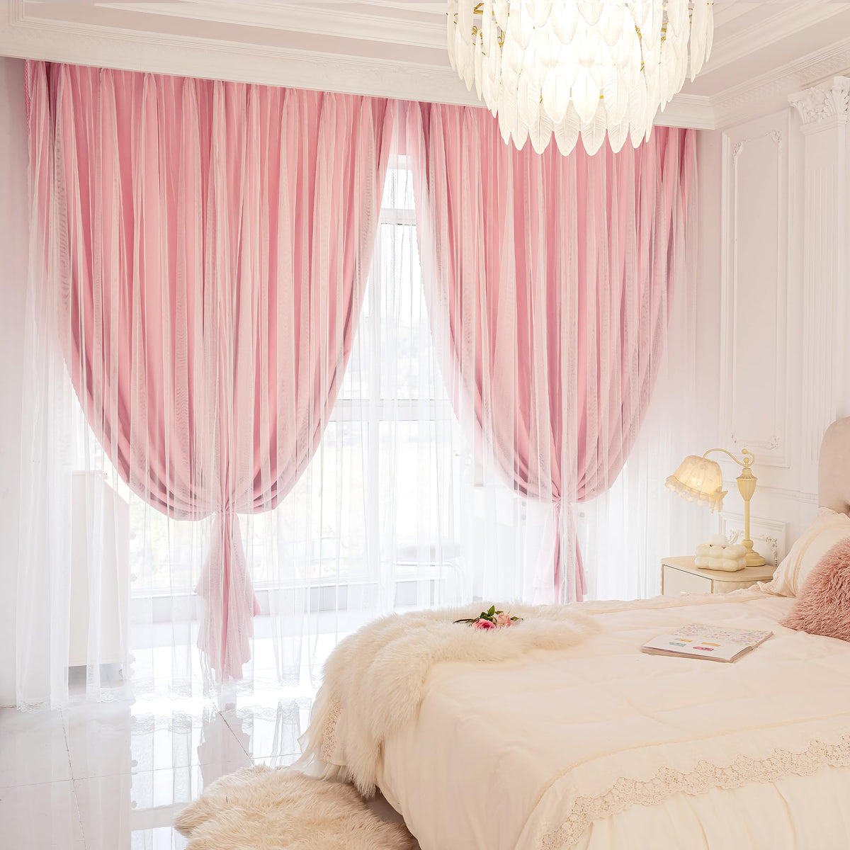 XiDi Blackout Curtains for Girls Bedroom Decor Pink Kids Rainbow Curtains