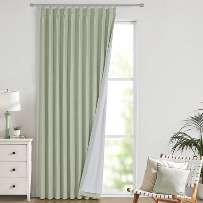 Vision Home Natural Pinch Pleated Full Blackout Curtains Linen Blended Room Darkening Window Curtains 95 inch for Living Room Bedroom Thermal Insulated Pinch Pleat Drapes with Hooks 2 Panel 40"Wx95"L