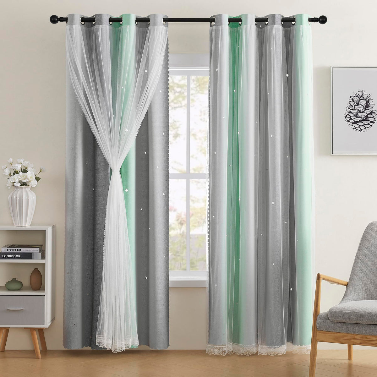 XiDi Curtains for Girls Bedroom Decor, Rainbow Blackout Curtains for Kids/Little Girl Room Decor, Unicorn Wall Decals,Pink Purple Green,63 x 34 inches,1 Panel