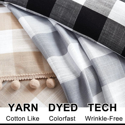 Taupe White Check Kitchen Tier Curtains for Basement Laundry 27x36 2pcs