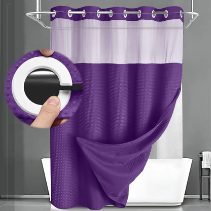 No Hook Shower Curtain with Liner Set Hotel Waffle Burgundy 72W X 75L