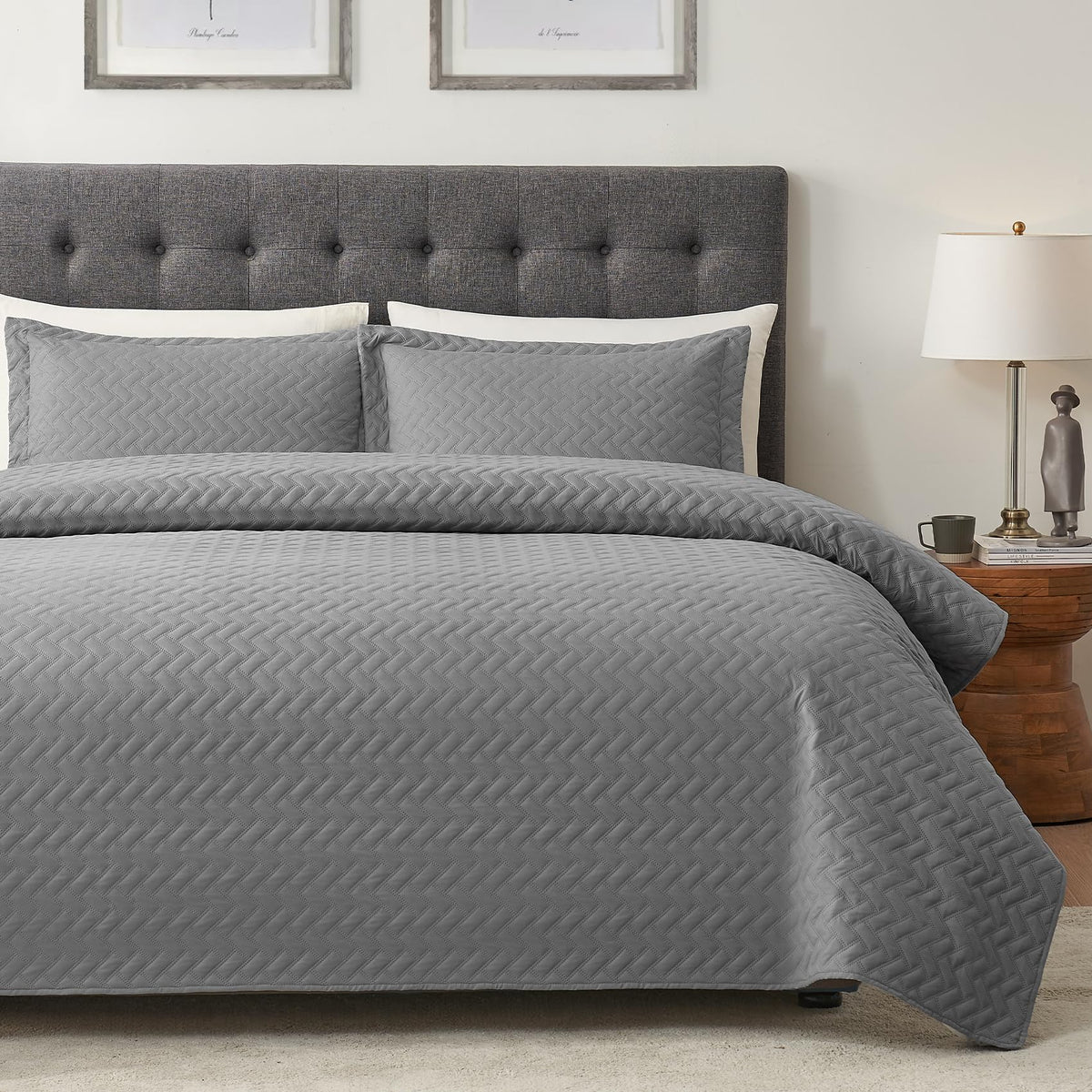 Hansleep Queen Quilt White Quilts Queen Size 3 Pieces (1 Quilt, 2 Shams)