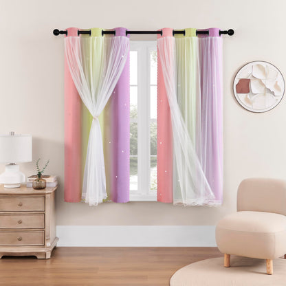 XiDi Curtains for Girls Bedroom Decor, Rainbow Blackout Curtains for Kids/Little Girl Room Decor, Unicorn Wall Decals,Pink Purple Green,63 x 34 inches,1 Panel
