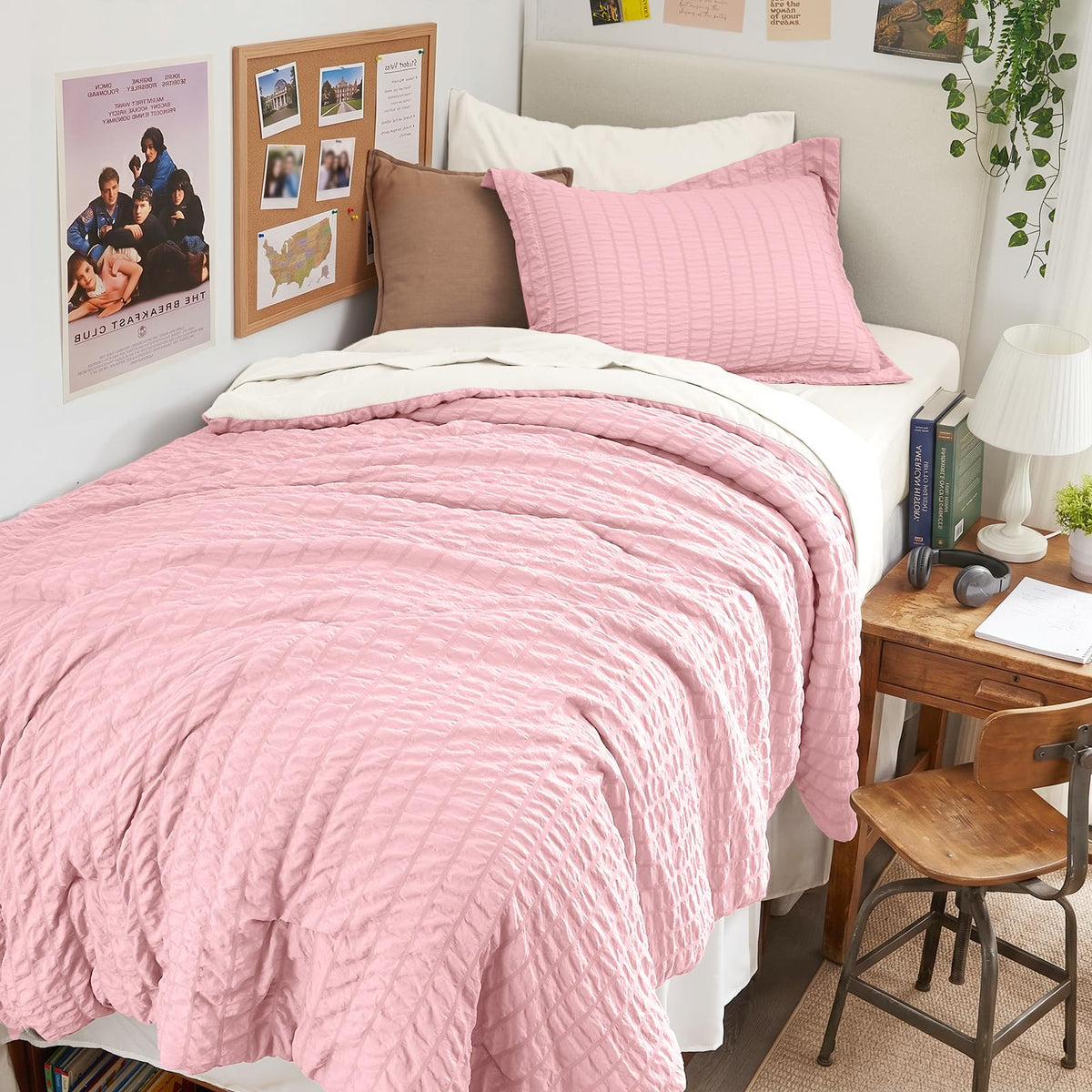 Full Comforter Set - 7PCS Bed in a Bag, Seersucker Bedding Set, Dark Grey