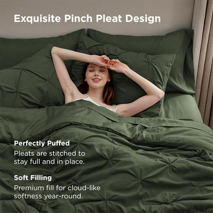 Bedsure 7-Piece King Size Comforter Set & Sheets, Olive Green King Bedding