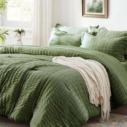 Zzlpp Queen Comforter Set 7 Piece, Green Bed in a Bag Queen Bedding Sets
