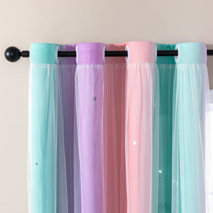 XiDi Curtains for Girls Bedroom Decor, Rainbow Blackout Curtains for Kids/Little Girl Room Decor, Unicorn Wall Decals,Pink Purple Green,63 x 34 inches,1 Panel