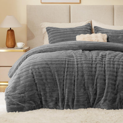 BEDELITE Fleece Queen Comforter Set, Fluffy Bed Set, Cream White