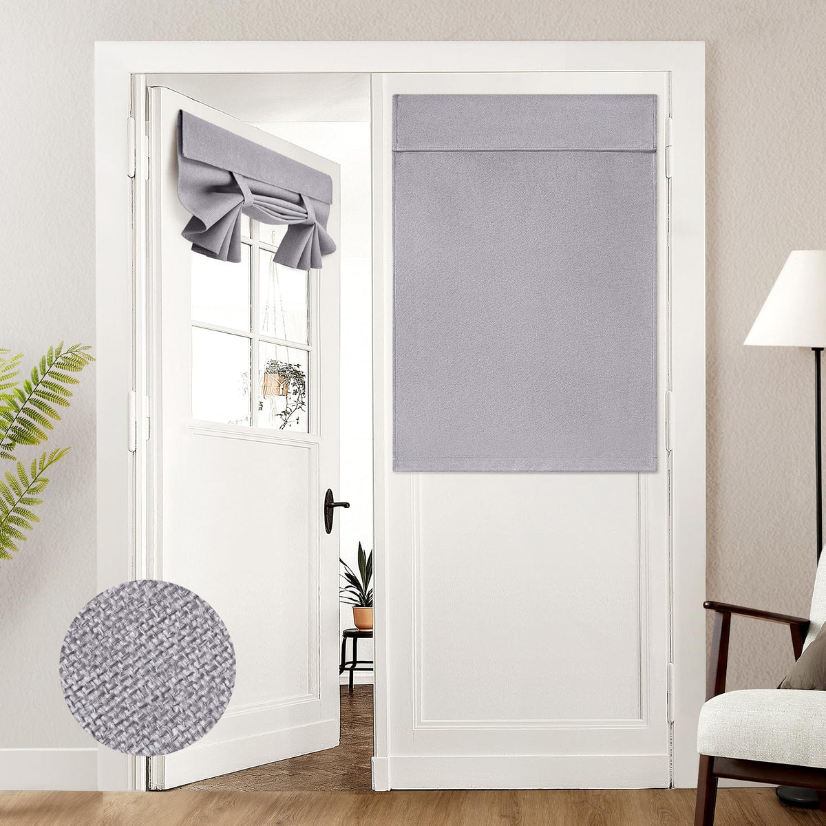 HOMEIDEAS 100% Blackout Linen Door Curtains for French Door 26x68 Inch