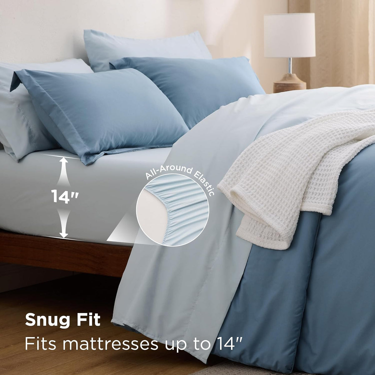 Bedsure Blue Bedding Set Queen Bed in a Bag Contrasting Bed 7 Pieces