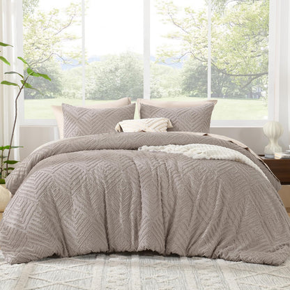Litanika King Size Comforter Set, 3 Pieces Beige Tufted Boho Bedding Set