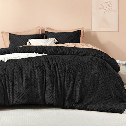 Litanika King Size Comforter Set, 3 Pieces Beige Tufted Boho Bedding Set