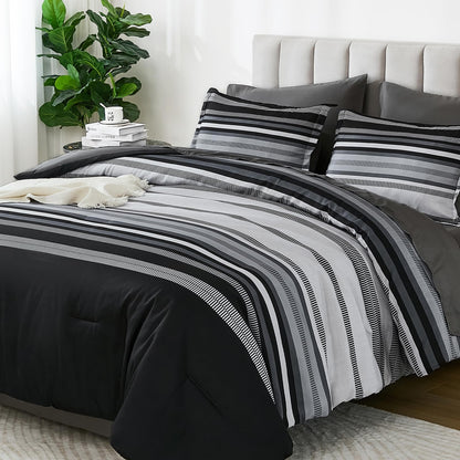 Dobuyly Teal Queen Comforter Set 7 Pieces, Blue Boho Striped Bed in a Bag Queen Size Soft Microfiber All Season Bedding Set with Comforter, Sheets, Pillowcases & Shams