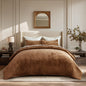 EverGrace Stripe Channel Luxury Velvet Quilt Set King Size, Beige Taupe