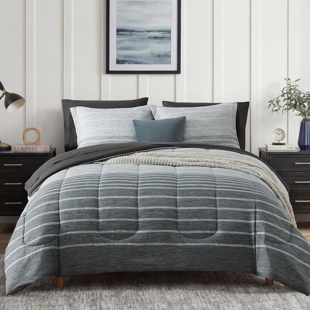 Monbix Full Size Comforter Sets - 7 Pieces Bed in a Bag Full Bedding Set