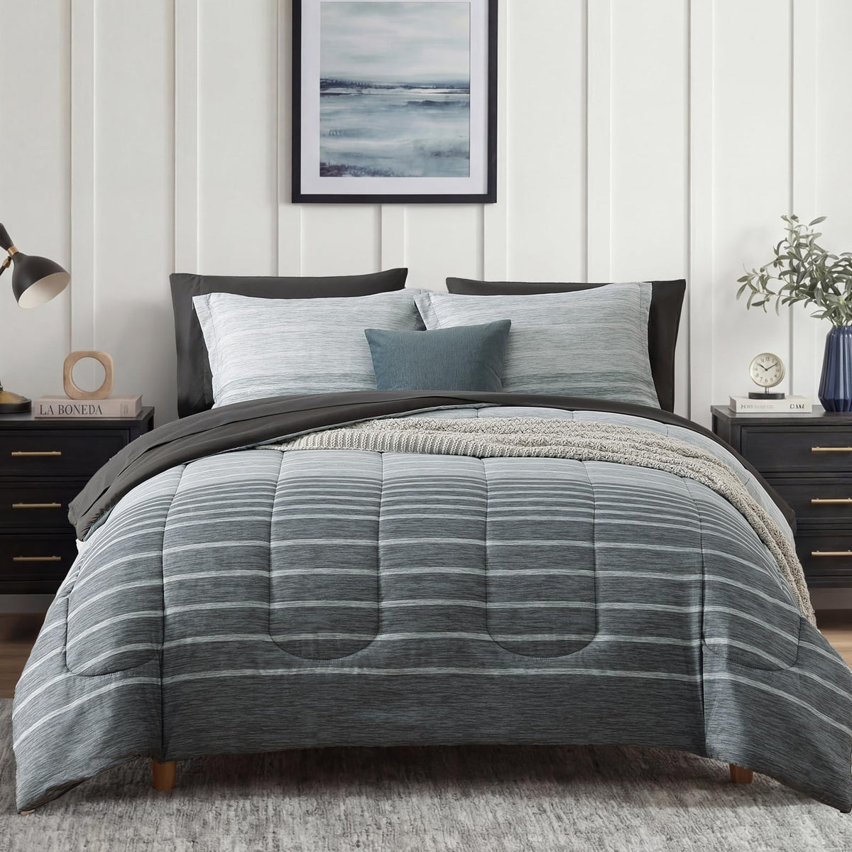 Monbix Full Size Comforter Sets - 7 Pieces Bed in a Bag Full Bedding Set
