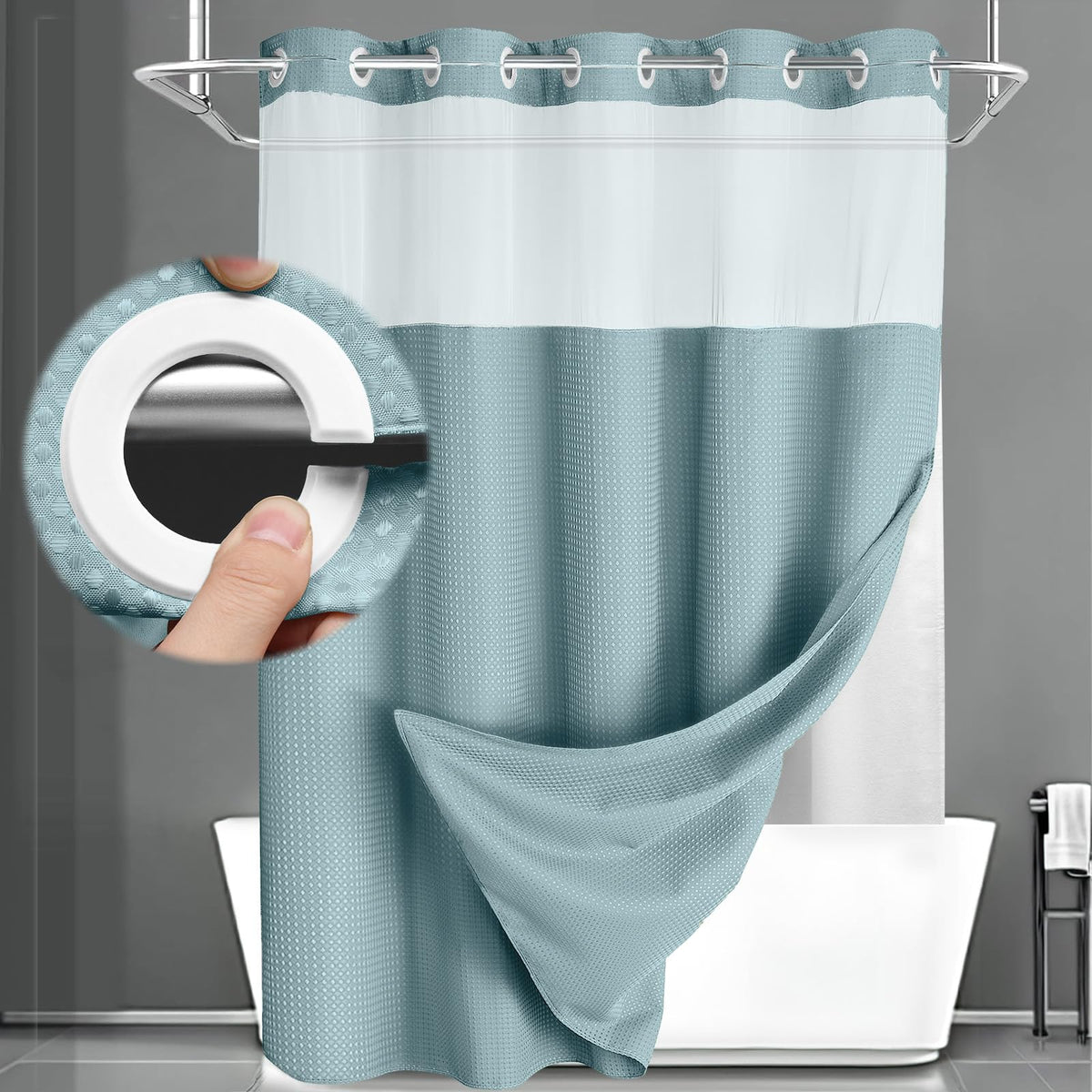 No Hook Shower Curtain with Liner Set Hotel Waffle Burgundy 72W X 75L