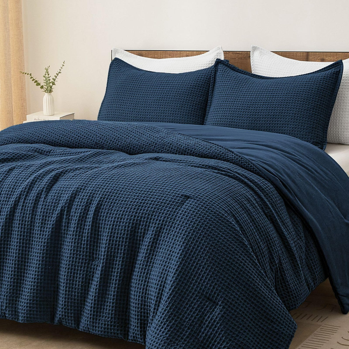 PHF Ultra Soft Waffle Comforter Set 3 Pieces King, Linen