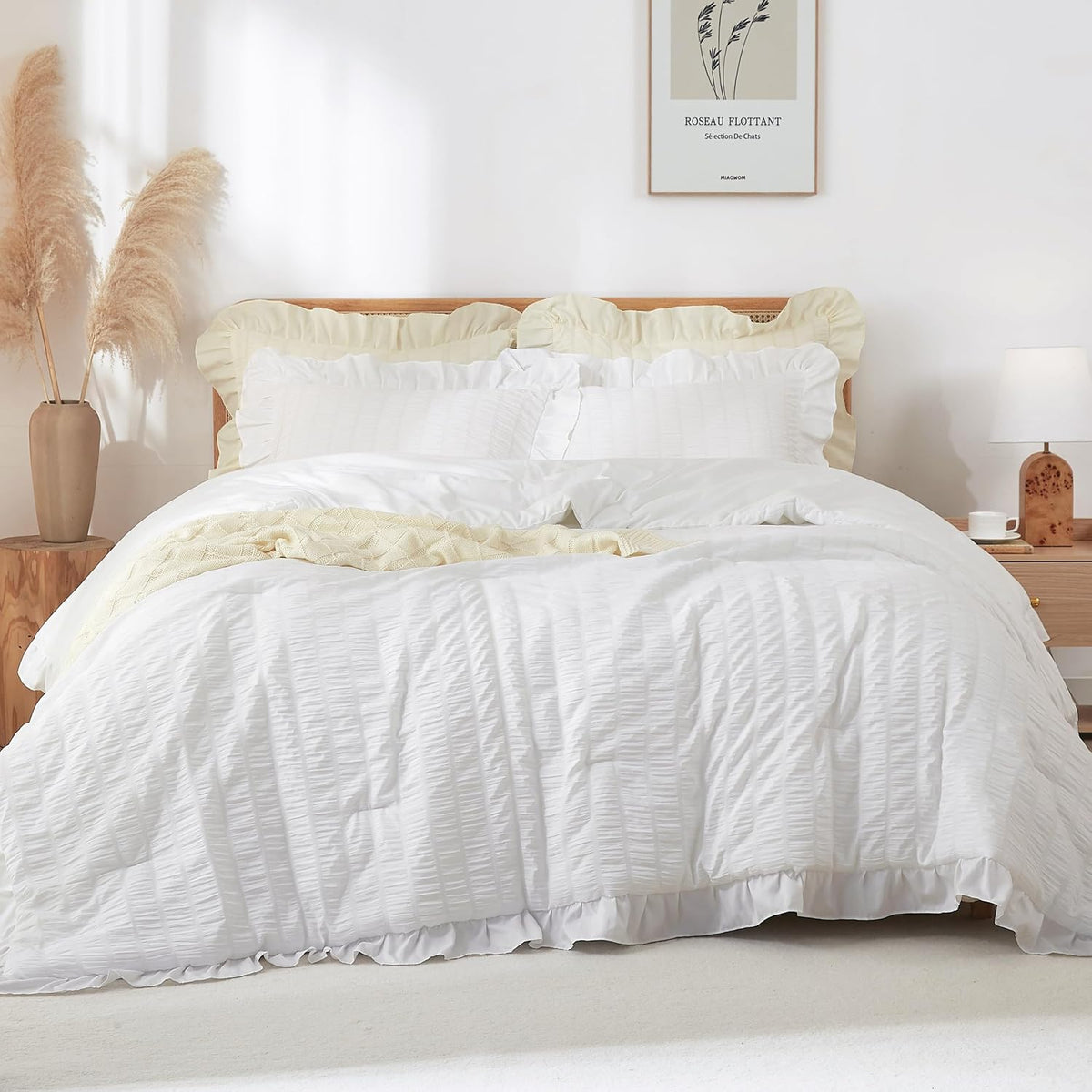 Ruffle Seersucker Queen Szie Comforter Set, Shabby Chic Bedding