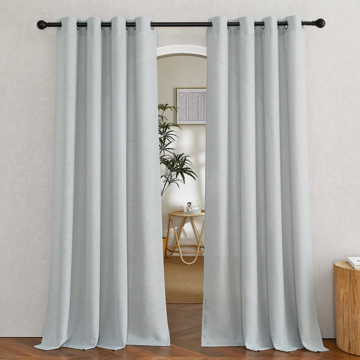 NICETOWN Semi Sheer Linen Ivory Curtains for Bedroom, W52xL84, 2 Panels
