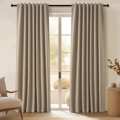 Topfinel Cream Linen Blackout Curtains 84 Inch Long for Bedroom Living Room, Ivory Pinch Pleat Back Tab Full Blackout Drapes Farmhouse Boho Curtains for Window, White Neutral Curtains 52" X 84" 7 FT