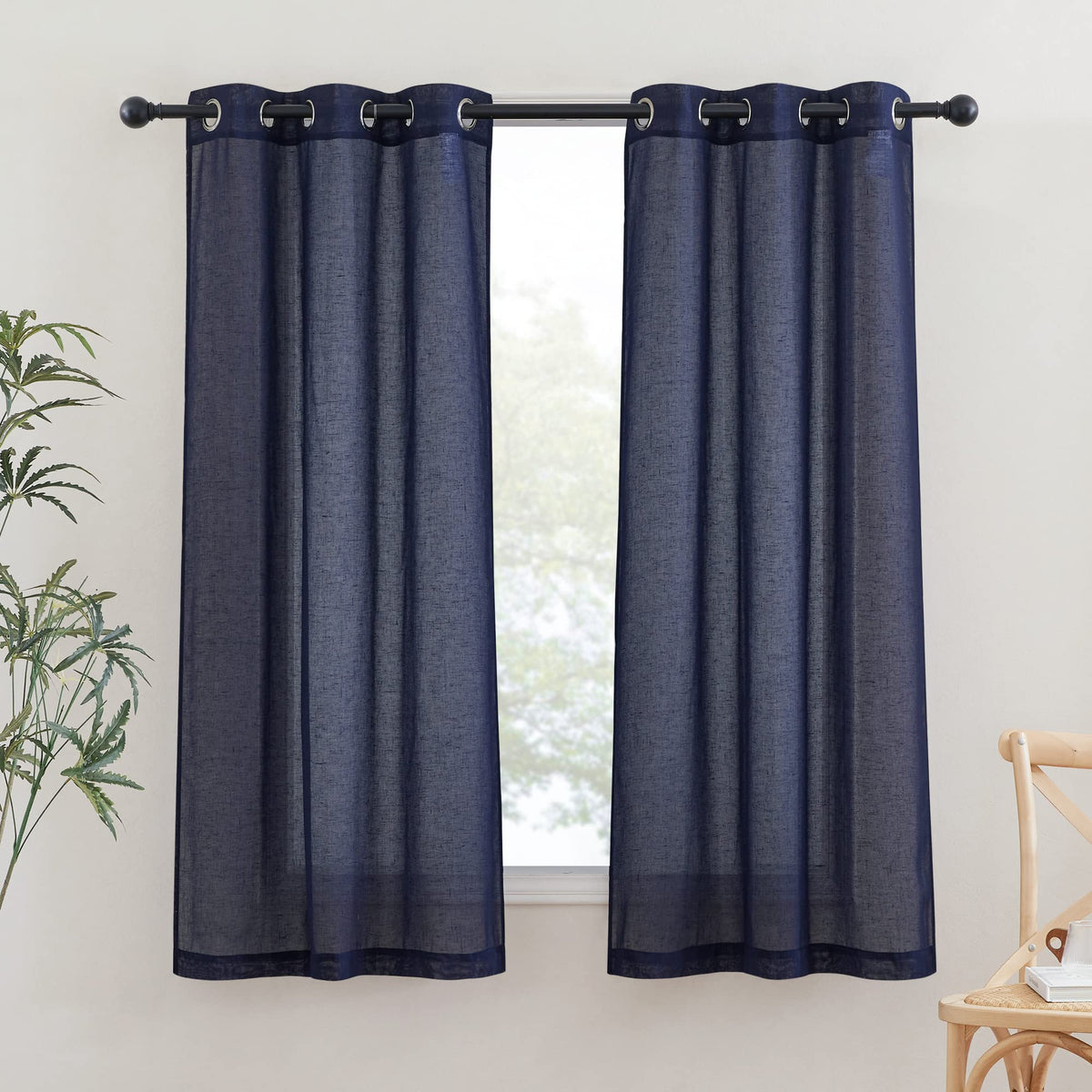 NICETOWN Semi Sheer Linen Ivory Curtains for Bedroom, W52xL84, 2 Panels