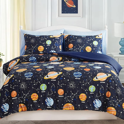 Twin Comforter Set for Boys-5 Pieces Ball Glow in the Dark Bedding Set