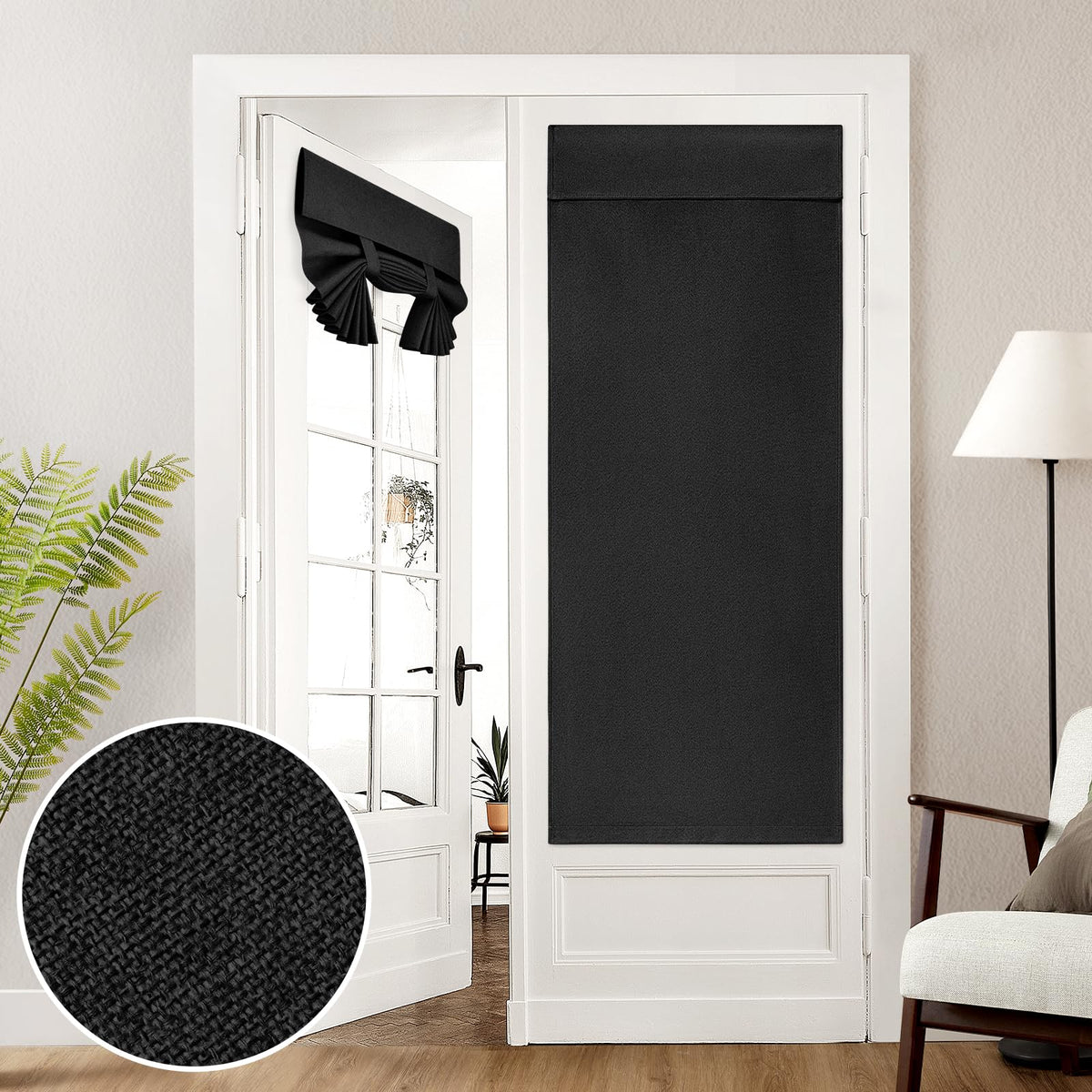 HOMEIDEAS 100% Blackout Linen Door Curtains for French Door 26x68 Inch