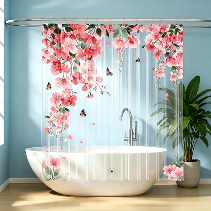 Clear Green Ivy Leaves Shower Curtain Liner, Transparent Plastic Nature Green Botanical Leaf Decorative Waterproof Shower Curtains for Bathroom, 72x72 Weighted Magnetic Shower Curtain Liner with Hooks