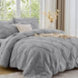 Sasttie Full Size Comforter Set, 7-Piece Bed in a Bag Double, Pintuck Bedding Set for All Season, Includes Comforter, Flat Sheet, Fitted Sheet, Pillowcases and Pillowshams, Beige