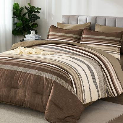 Dobuyly Teal Queen Comforter Set 7 Pieces, Blue Boho Striped Bed in a Bag Queen Size Soft Microfiber All Season Bedding Set with Comforter, Sheets, Pillowcases & Shams