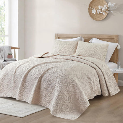 Exclusivo Mezcla Full Queen Quilt Set, Beige Cream