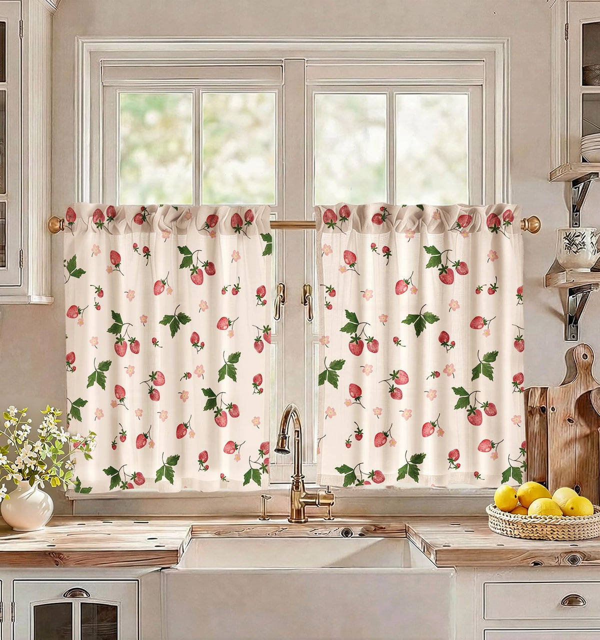 Miss Adola 36 Inch Length Kitchen Tier Curtains Pumpkin Leaf Cafe Curtains