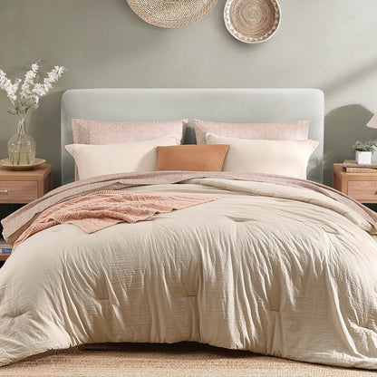 Monbix Queen Comforter Set - 7 Pieces Soft Bed in a Bag Queen Bedding Sets