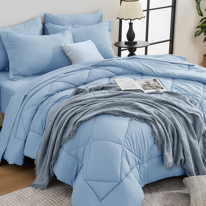 HEVUMYI 7-Piece Full Comforter Set, Dark Grey Bed in a Bag