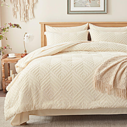 Zzlpp Queen Comforter Set 7 Piece, Beige Bed in a Bag Queen Bedding Sets