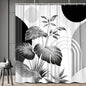Bondjos Abstract Geometric Botanical Shower Curtain Mid Century Boho Tropical Gold Geometric Monstera Leaf Modern Minimalist Bathroom Curtain Modern Aesthetic Bath Accessories Art Home Decor