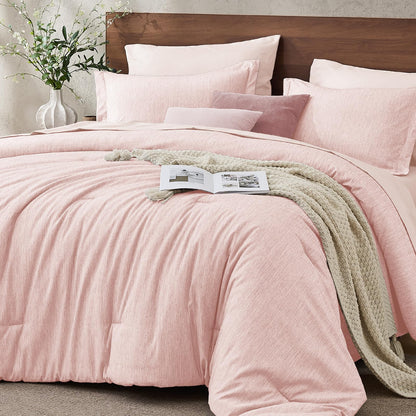 JOLLYVOGUE Queen Comforter Set 7 Pieces Dark Green, Cationic Dyeing Bed in a Bag Queen, Double-Tone Bedding Set with Down Alternative Comforter, Sheets, Pillowcases & Shams